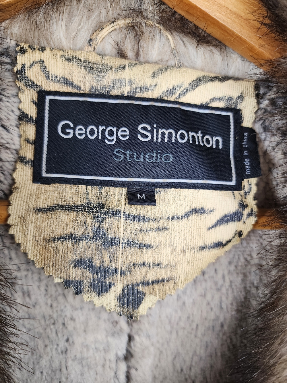 George Simonton Women's Tan Animal-Print Fur Trim Coat Size M - Picture 2 of 14